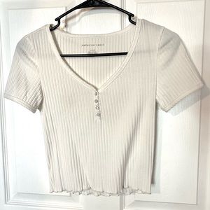 American Eagle White V-Neck Crop Top, Size S